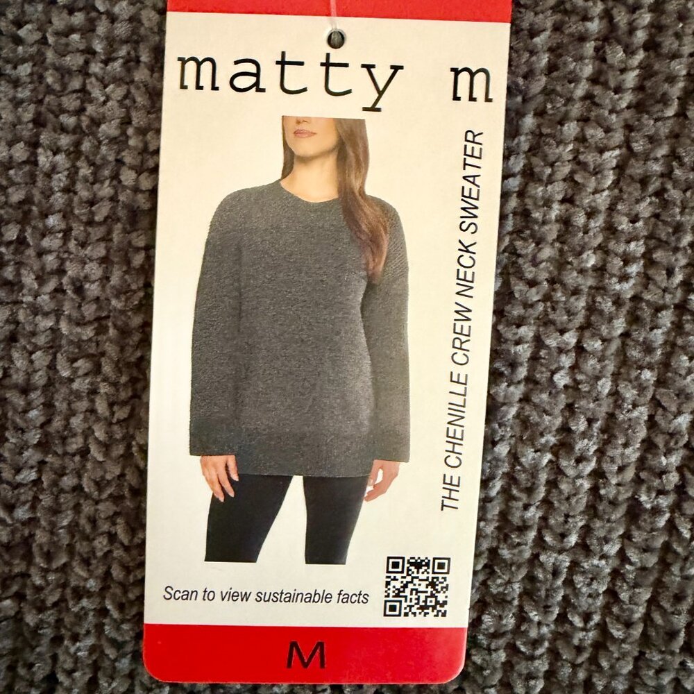 Matty M Women's Chenille Crewneck Sweater Size M  Gray Soft Feel Relaxed Fit NEW